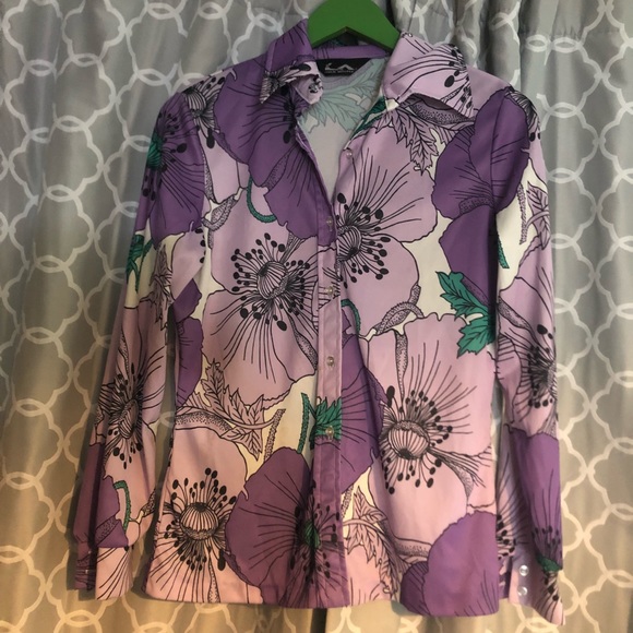 Rare! Purple poppy hippy 1960s shirt, medium - Picture 1 of 4